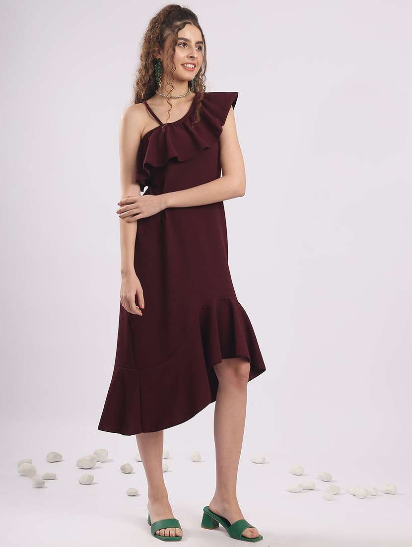 women solid single shoulder asymmetric dress  - 22364447 -  Standard Image - 3
