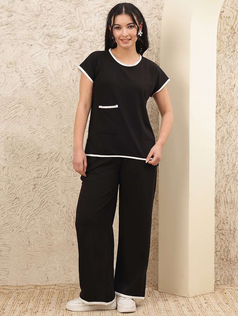 women solid top and trouser co-ord set