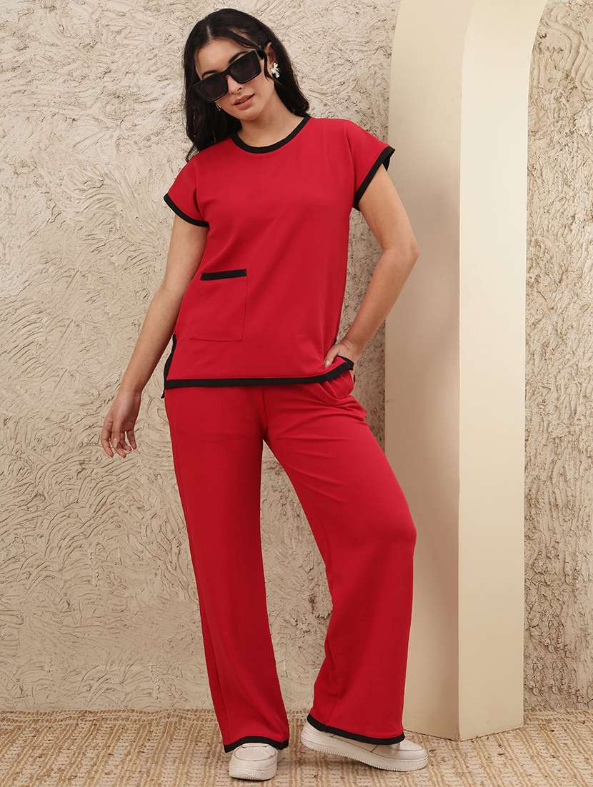 women solid top and trouser co-ord set
