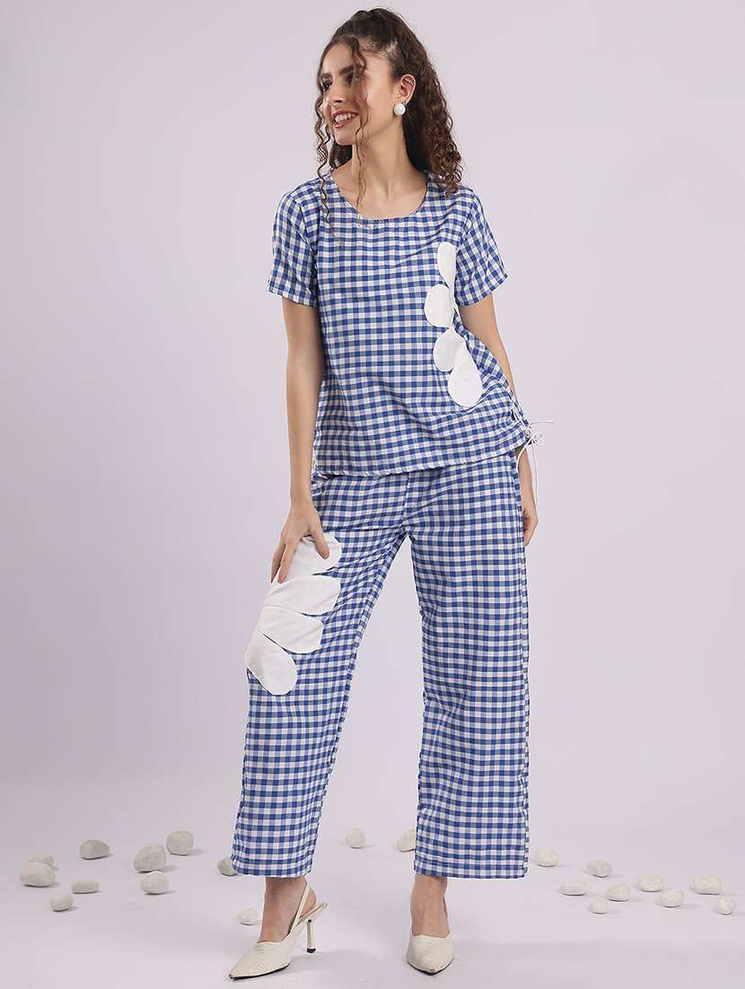 women checkered top and trouser co-ord set