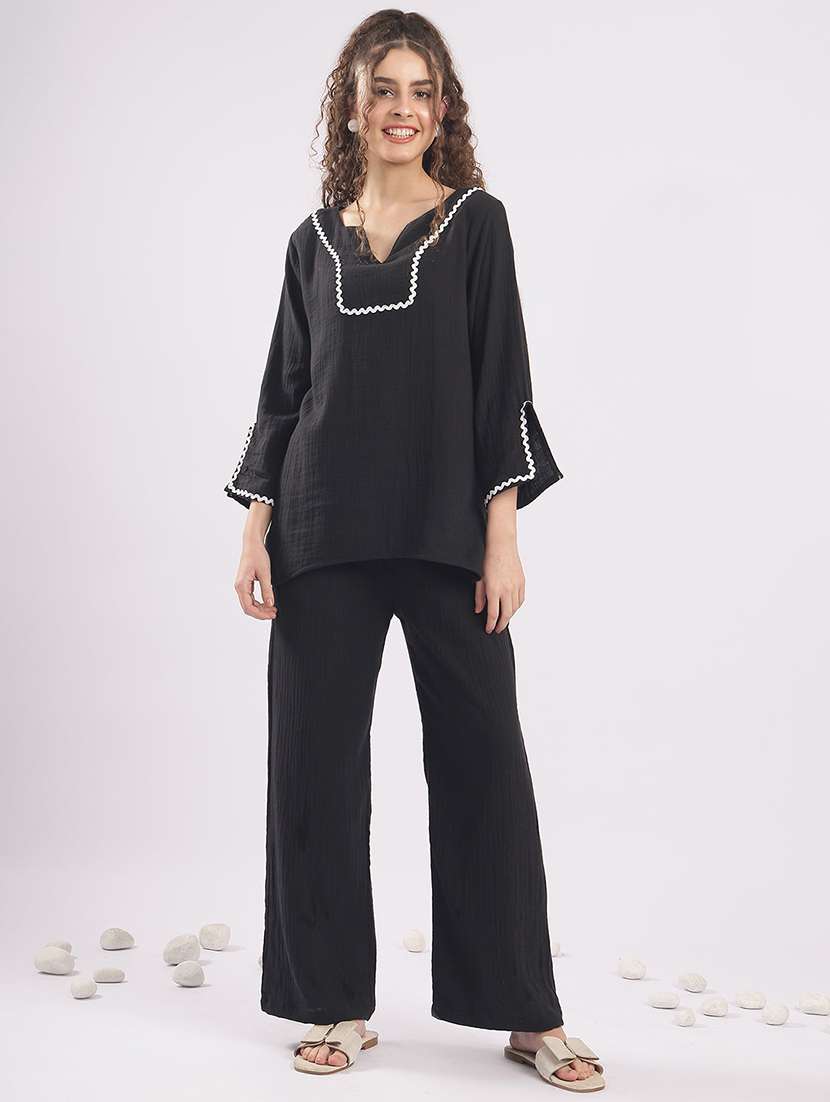 women solid top and trouser co-ord set