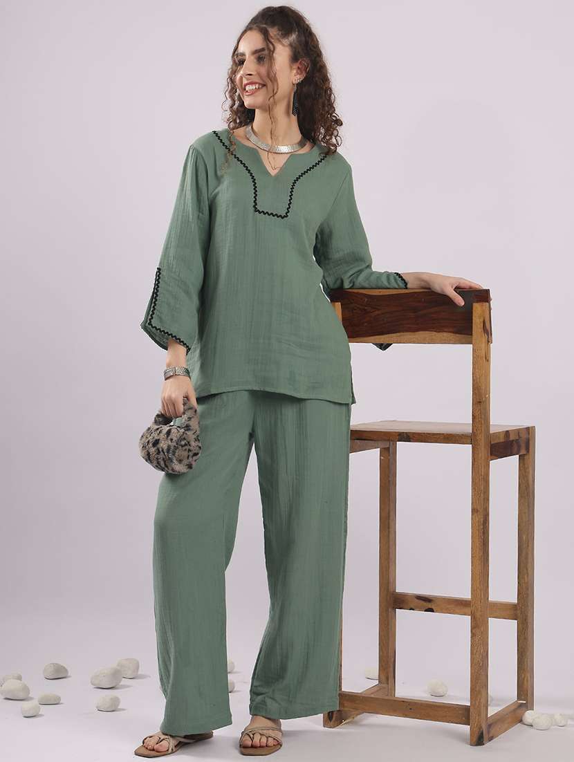 women solid top and trouser co-ord set