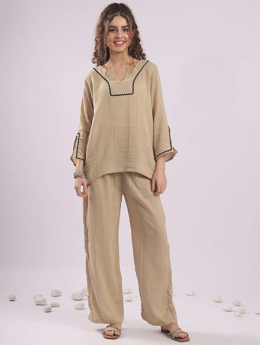 women solid top and trouser co-ord set