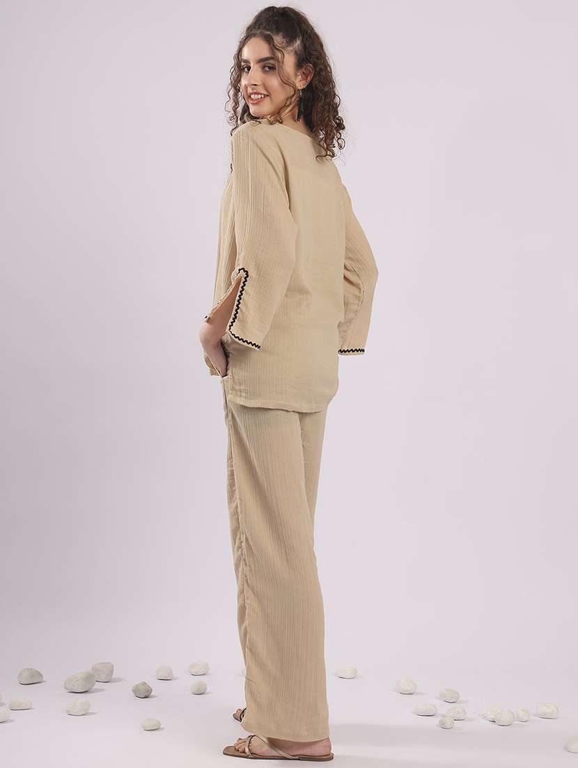 women solid top and trouser co-ord set - 22364472 -  Standard Image - 3