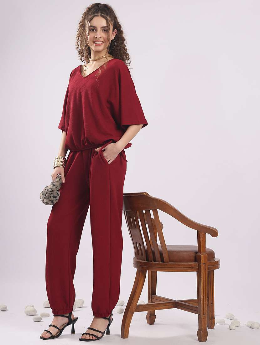 women solid top and trouser co-ord set