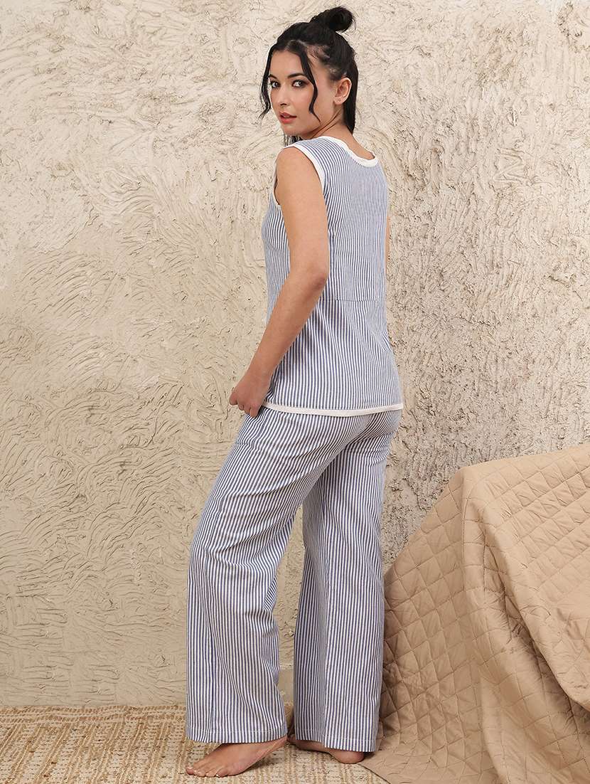 women striped nightwear pyjama set - 22364490 -  Standard Image - 3