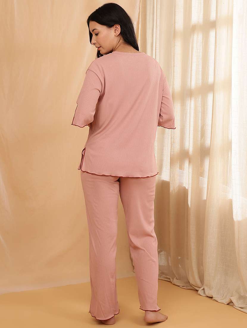 women solid nightwear pyjama set  - 22364494 -  Standard Image - 3