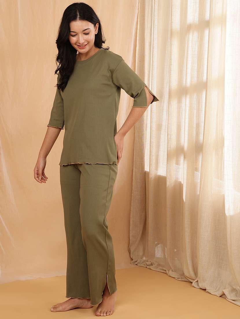 women solid nightwear pyjama set  - 22364496 -  Standard Image - 3