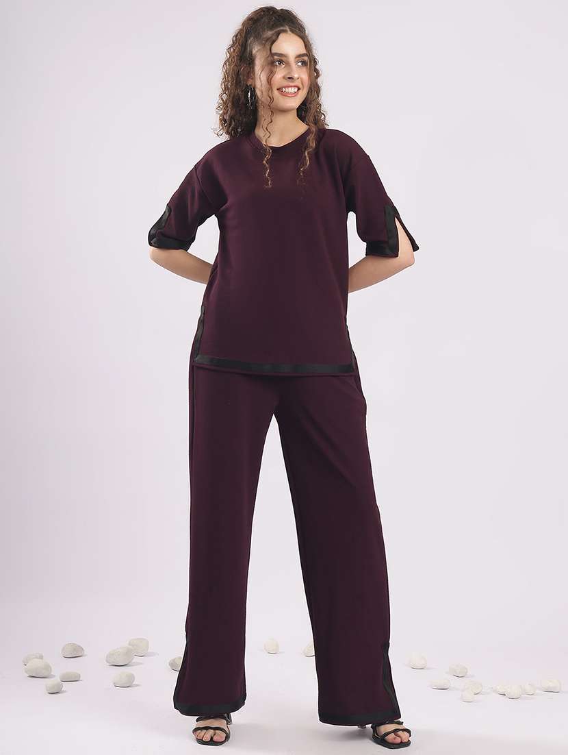 women solid top and trouser co-ord set
