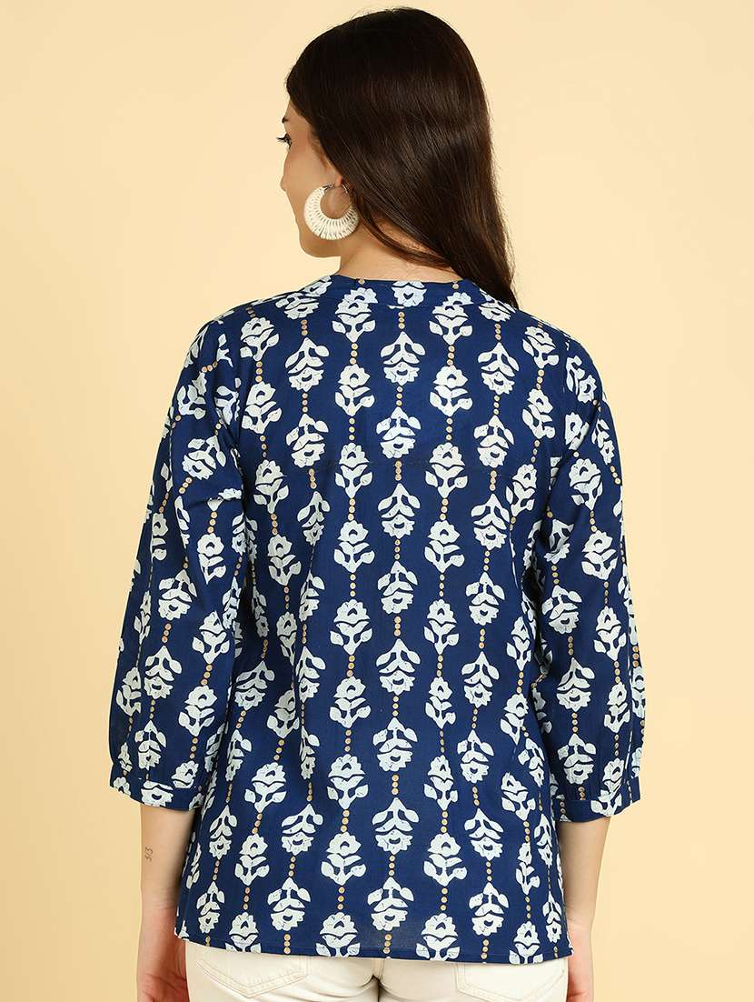 women printed mandarin collar top - 22364510 -  Standard Image - 3