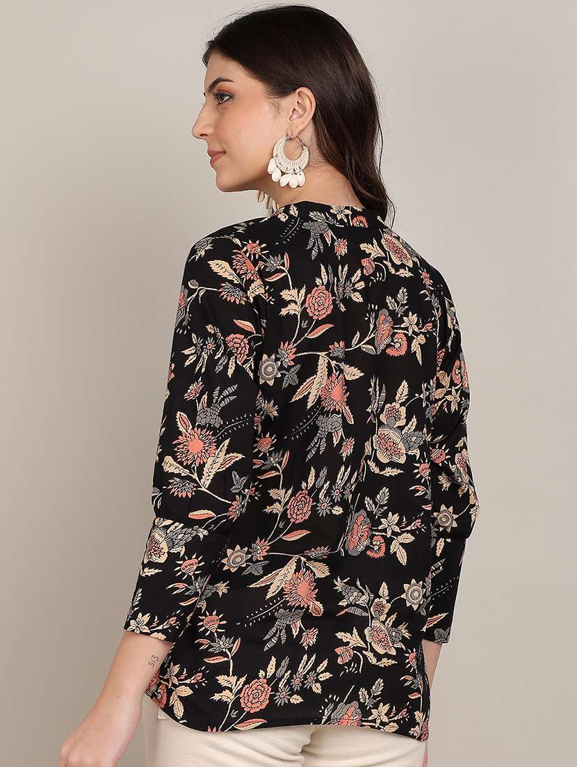 women floral print mandarin collar a-line top - 22364515 -  Standard Image - 3