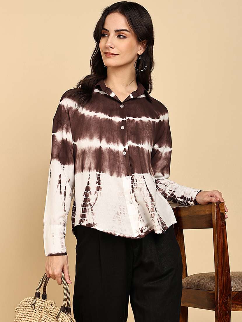 women tie & dye collared long sleeve shirt