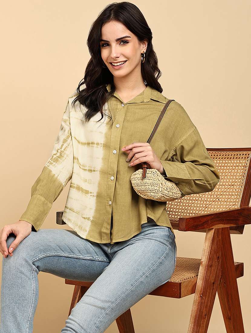 women tie & dye collared long sleeve shirt