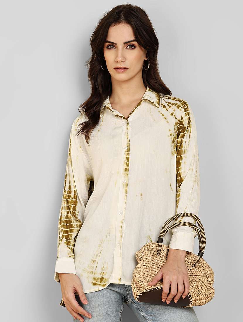 women tie & dye collared long sleeve shirt