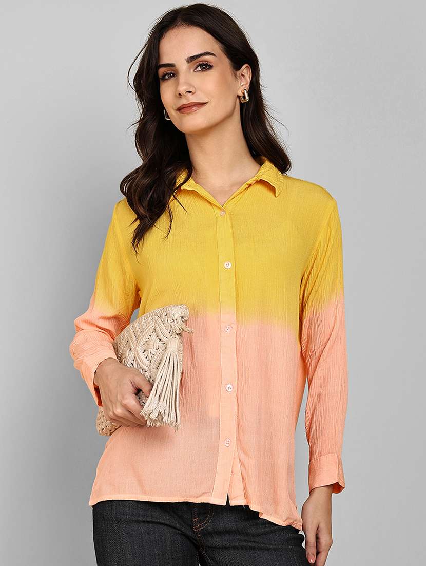 women tie & dye collared long sleeve shirt