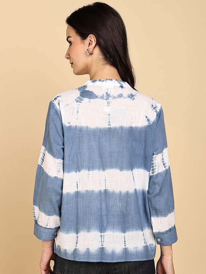 women tie & dye mandarin collar a-line top - 22364534 -  Standard Image - 3