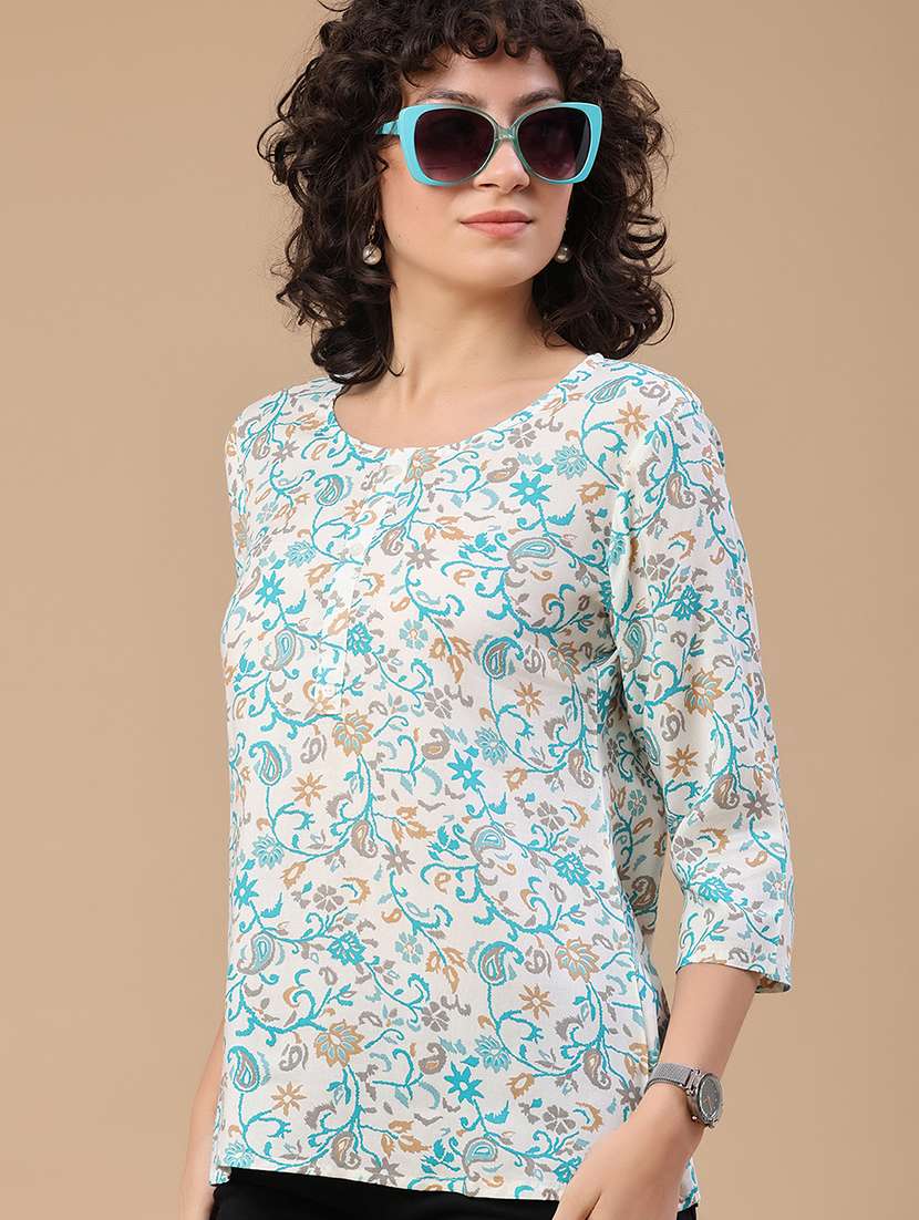 women printed round neck straight kurta