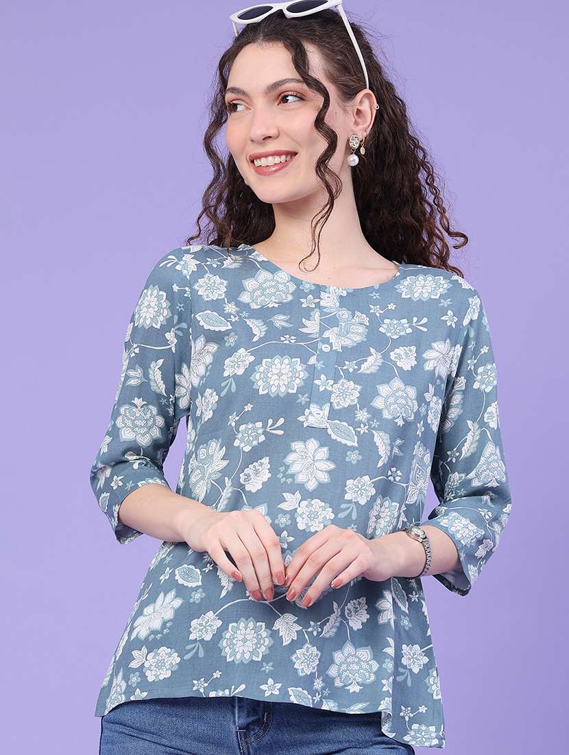women printed round neck straight kurta