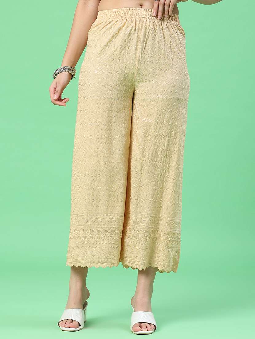 women embroidered mid rise straight fit palazzo