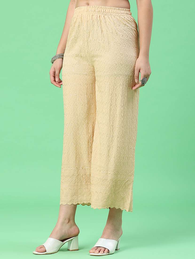 women embroidered mid rise straight fit palazzo - 22367383 -  Standard Image - 3