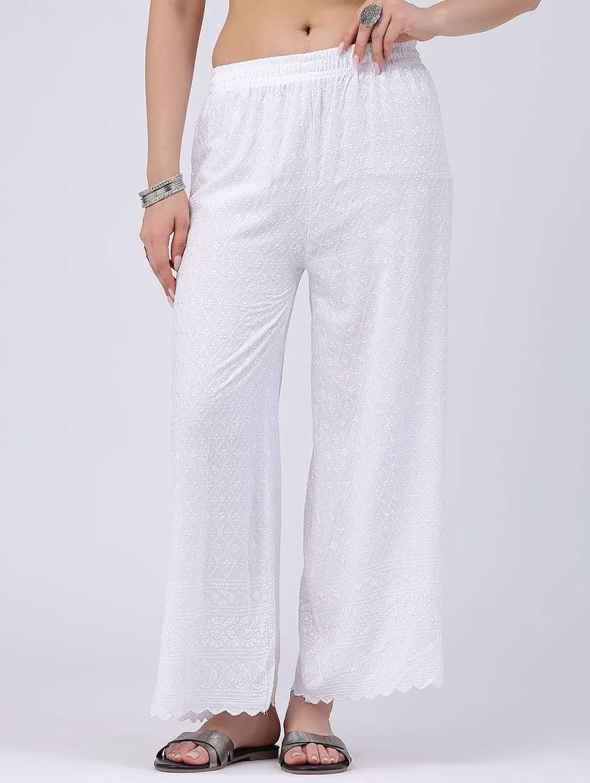 women embroidered mid rise flared palazzo