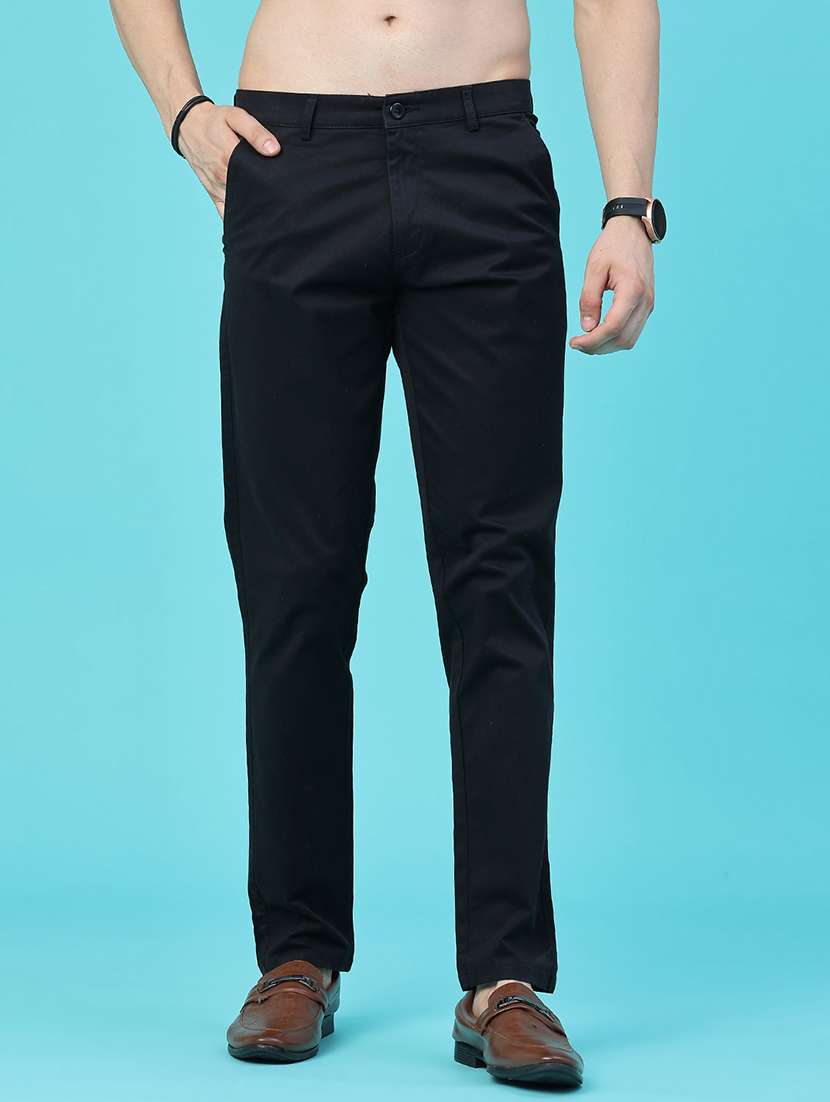 men solid mid rise chinos casual trouser
