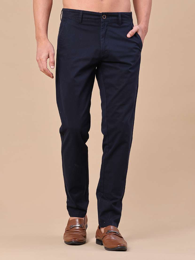 men solid mid rise chinos casual trouser