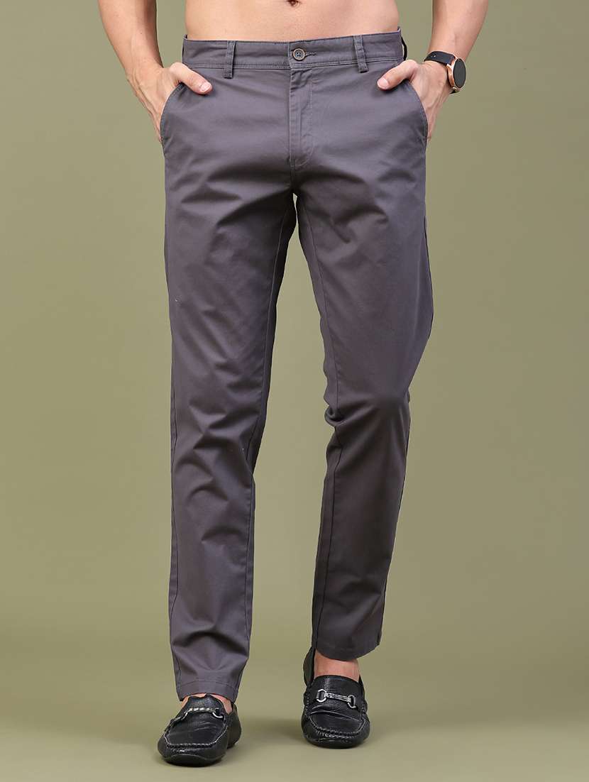 men solid mid rise chinos casual trouser
