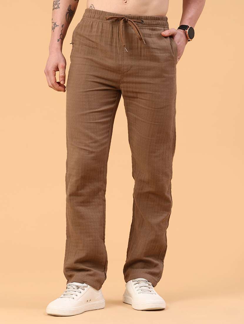 brown cotton chinos casual trousers
