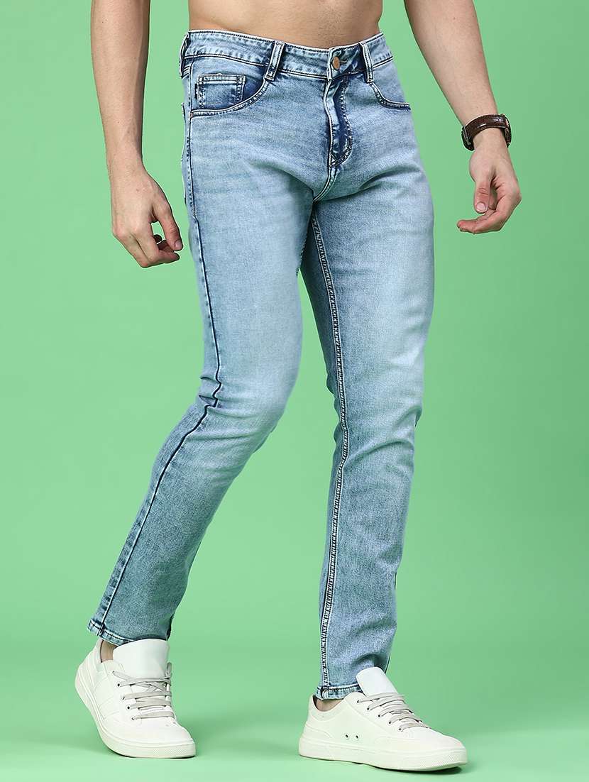 men washed mid rise full length skinny fit jeans