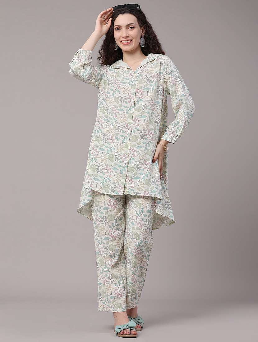 women printed collared ethnic co-ord set