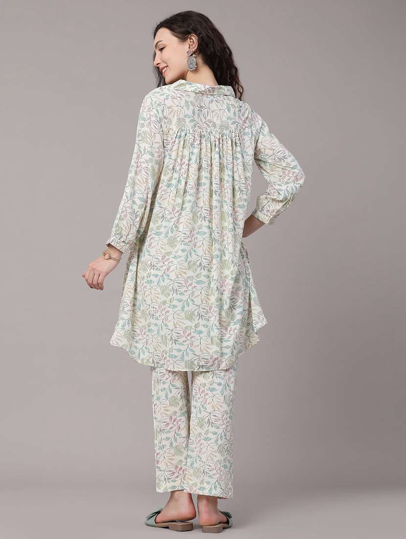 women printed collared ethnic co-ord set - 22368090 -  Standard Image - 3