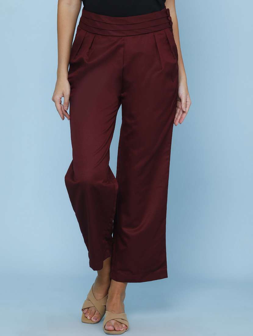 women solid mid rise straight t rouser