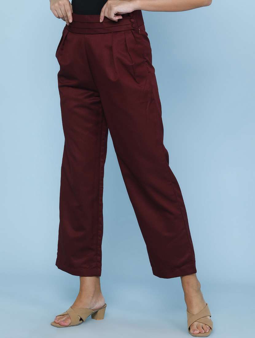 Women Solid Mid Rise Straight T Rouser - 22368235 -  Standard Image - 3