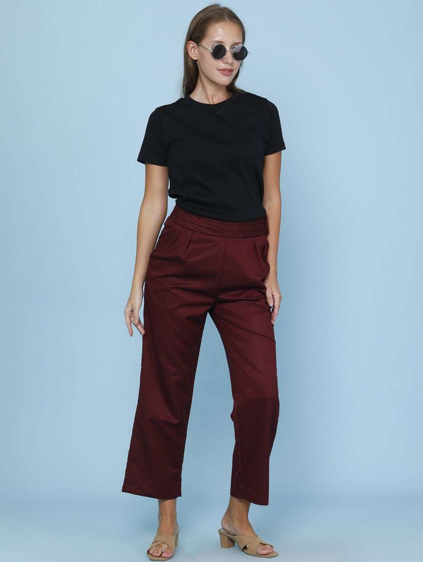 Women Solid Mid Rise Straight T Rouser - 22368235 -  Standard Image - 5
