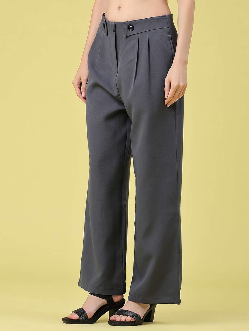 Women Solid Mid Rise Pleated Palazzo - 22368237 -  Standard Image - 3