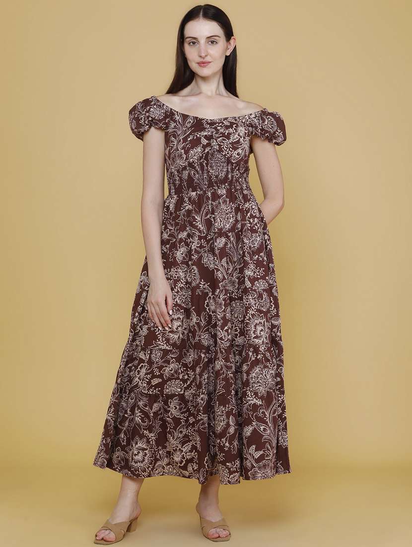 women printed off shoulder tiered dress - 22368260 -  Standard Image - 3