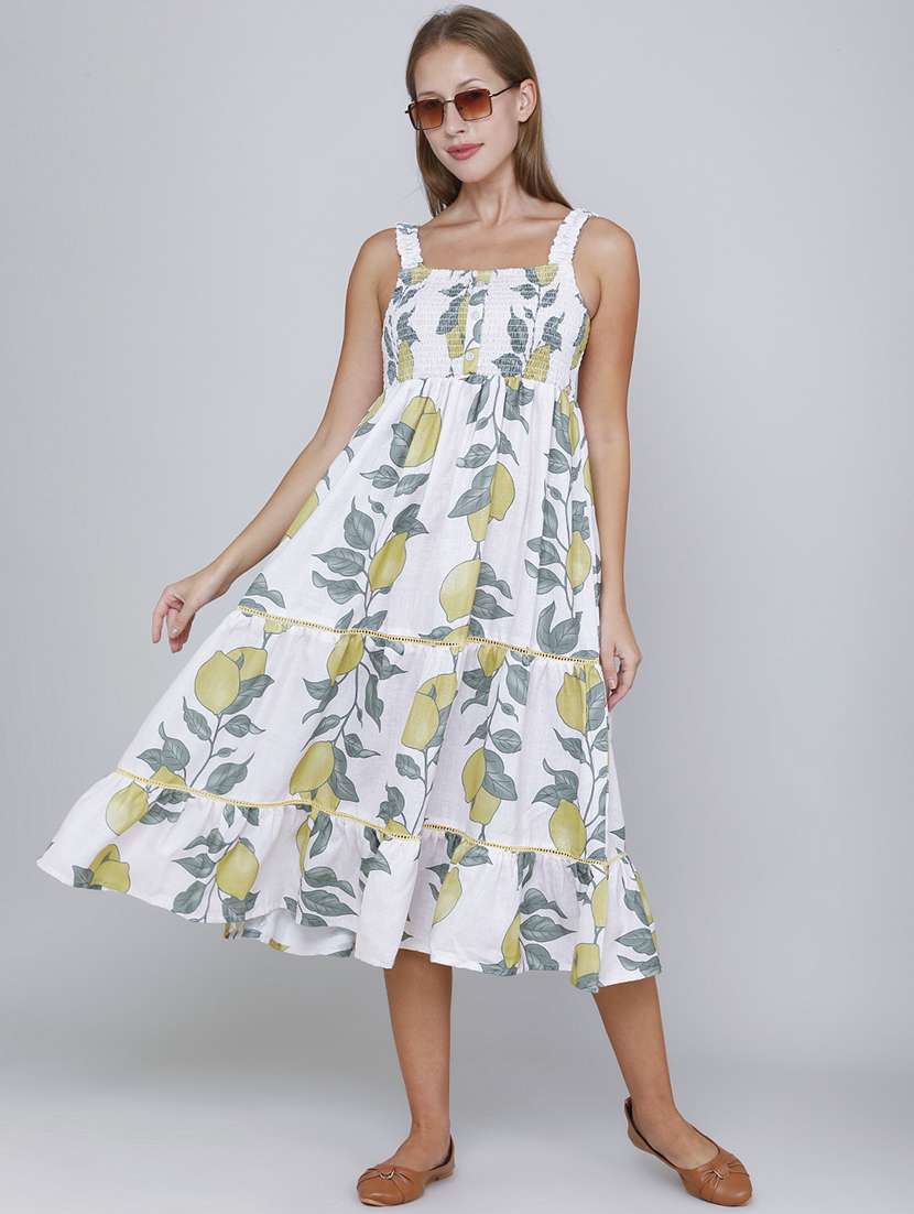 women printed sleeveless tiered dress