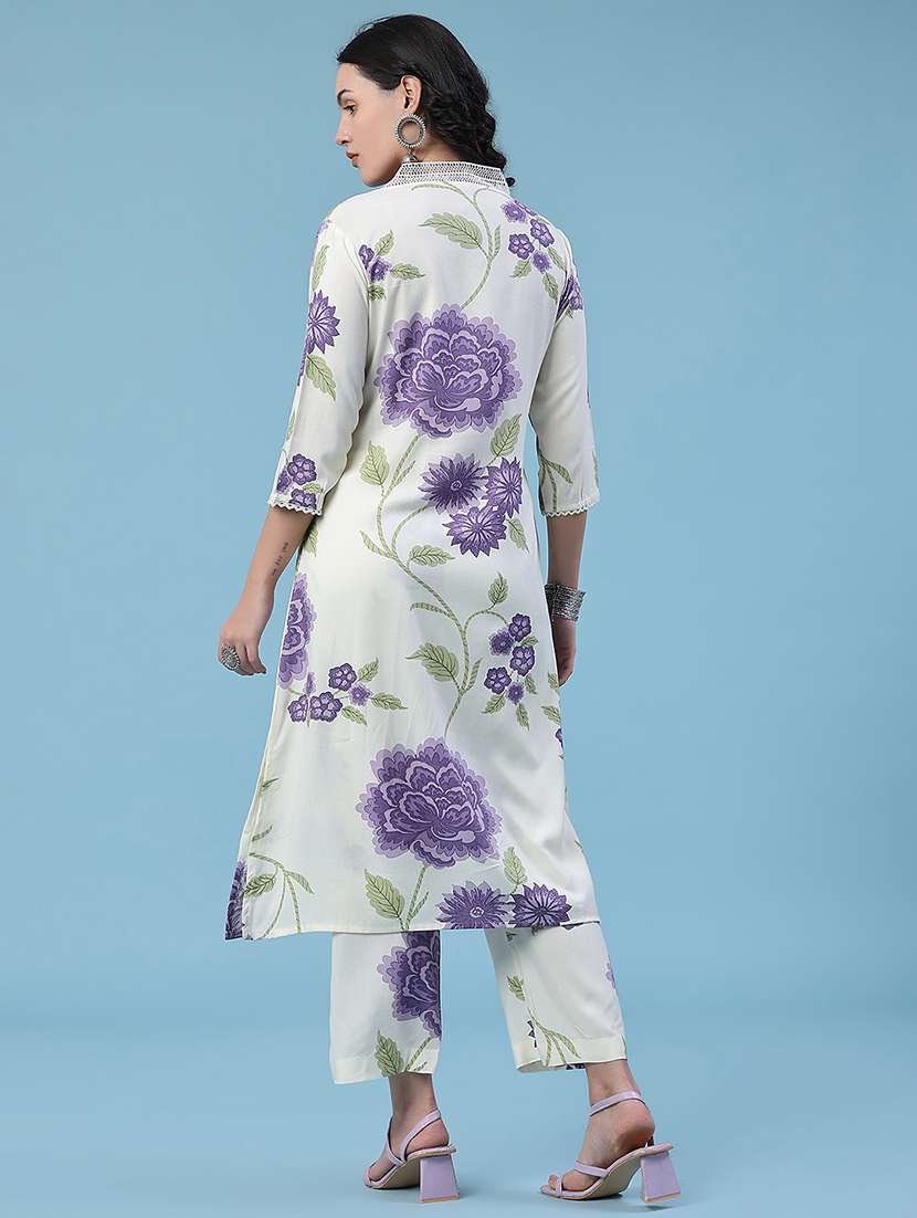 women printed three quarter sleeves ethnic co-ord set - 22368277 -  Standard Image - 3