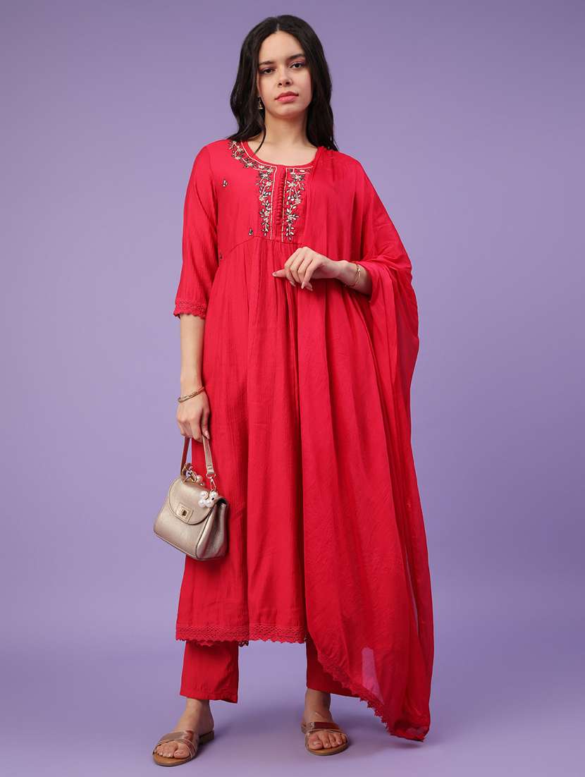 red cotton kurta pant  set