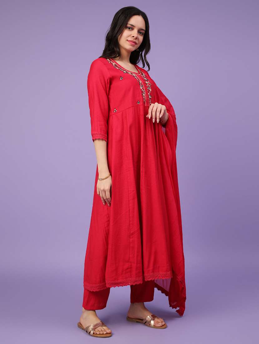 red cotton kurta pant  set - 22368284 -  Standard Image - 3