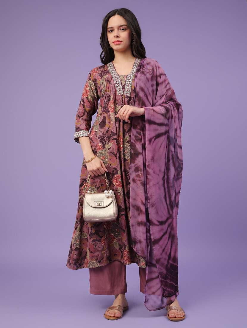purple rayon kurta pant  set