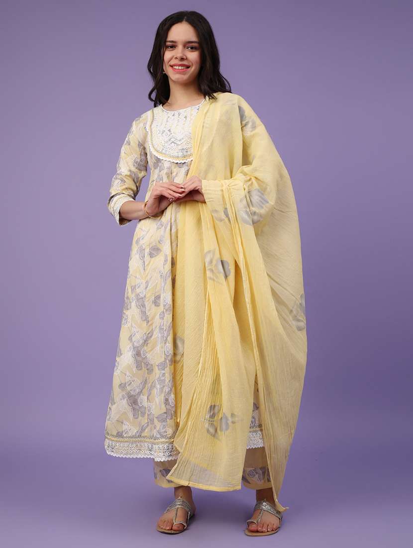 yellow cotton kurta pant  set