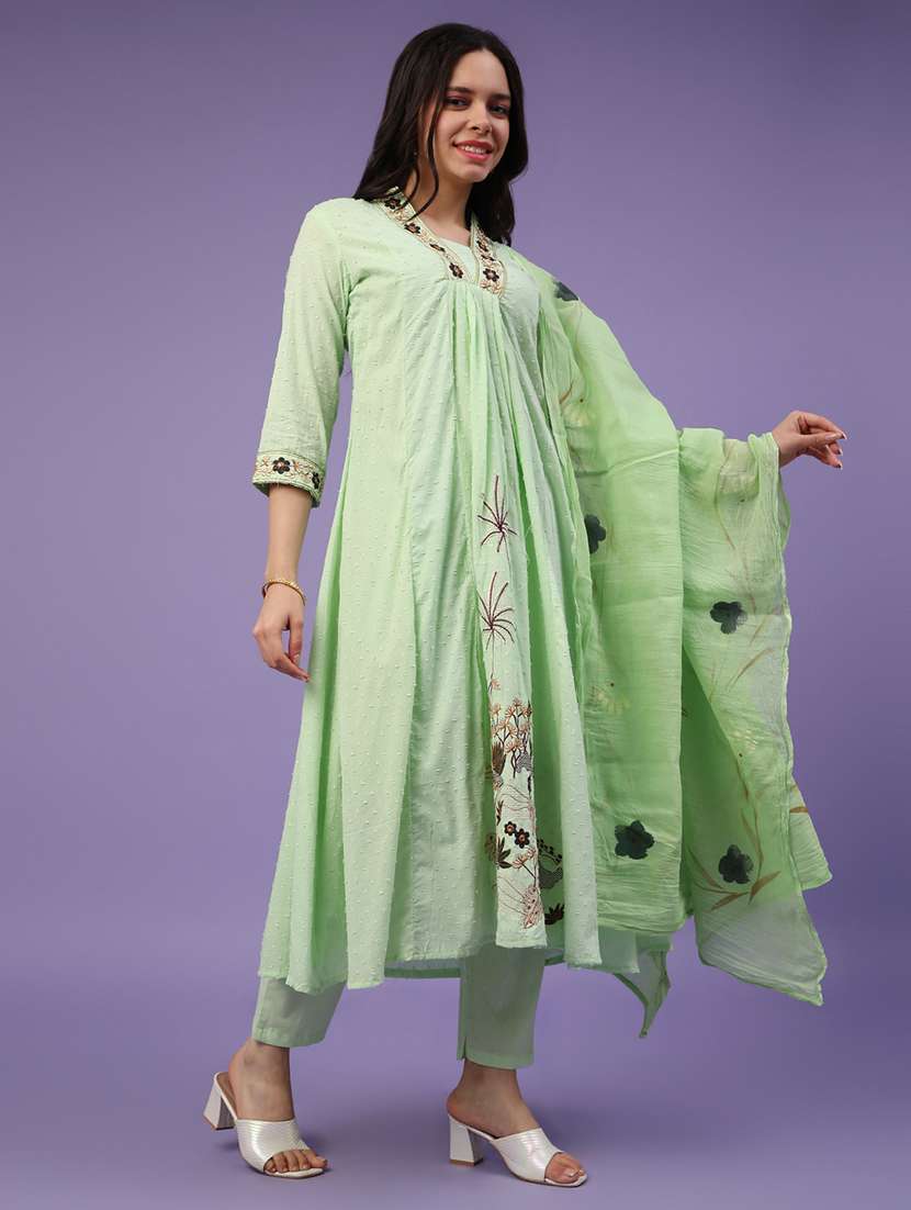 green cotton blend kurta dupatta  set - 22368301 -  Standard Image - 3