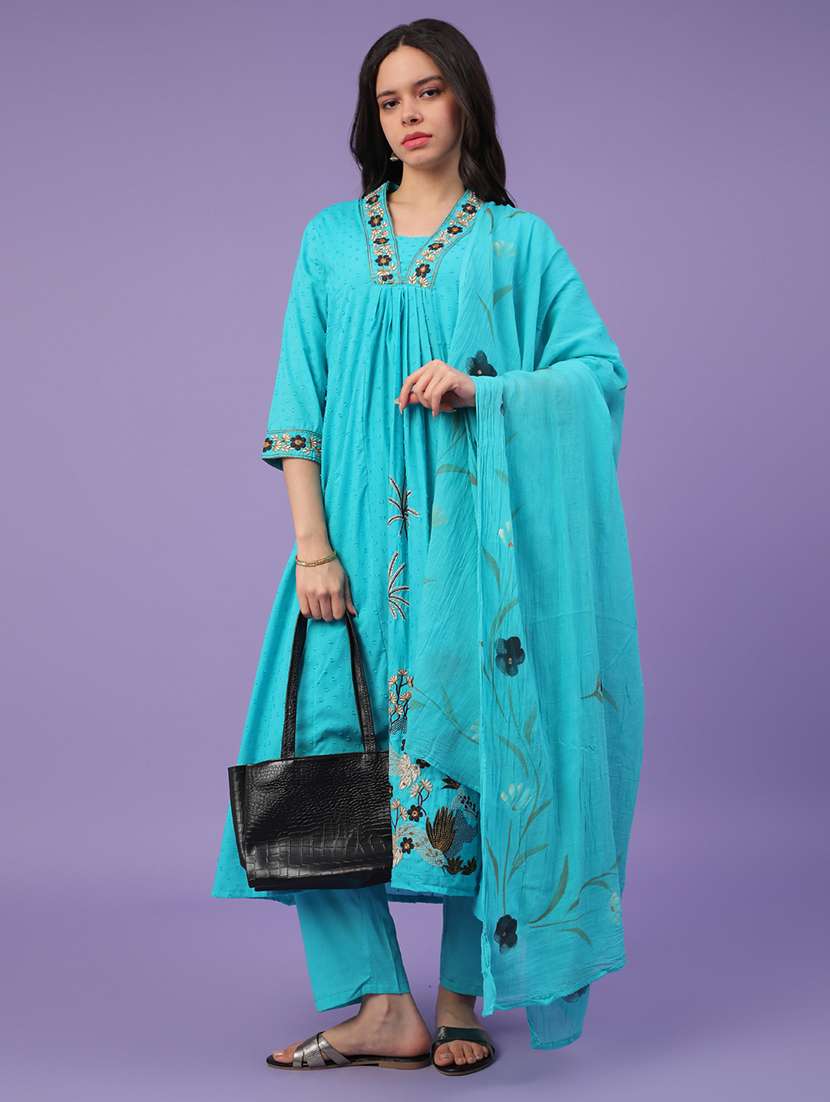 teal cotton kurta palazzo  set