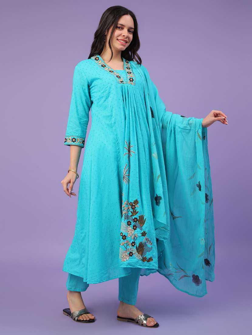 teal cotton kurta palazzo  set - 22368302 -  Standard Image - 3