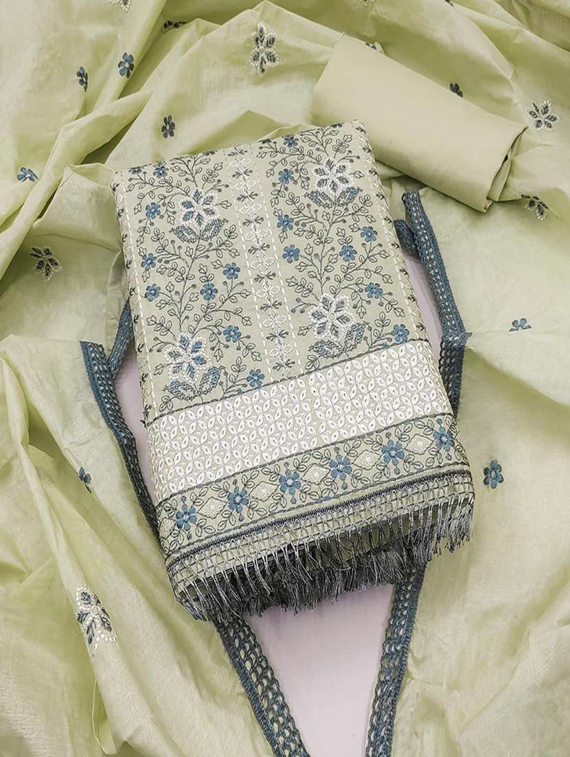 women solid with work unstitched suit set