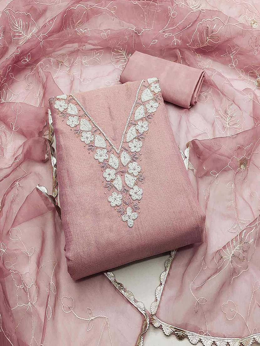 women solid with work unstitched suit set