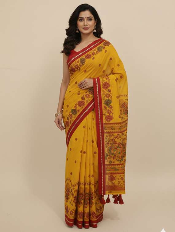 women printed casual wear saree with blouse