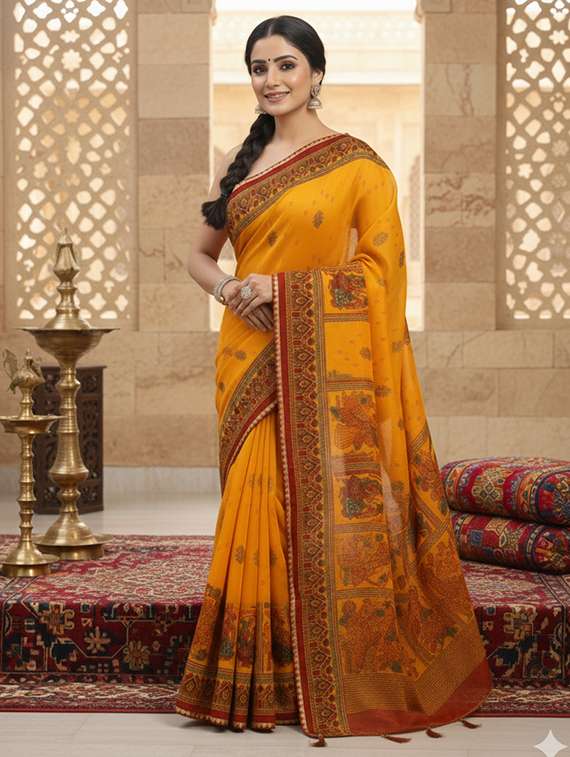women printed casual wear saree with blouse